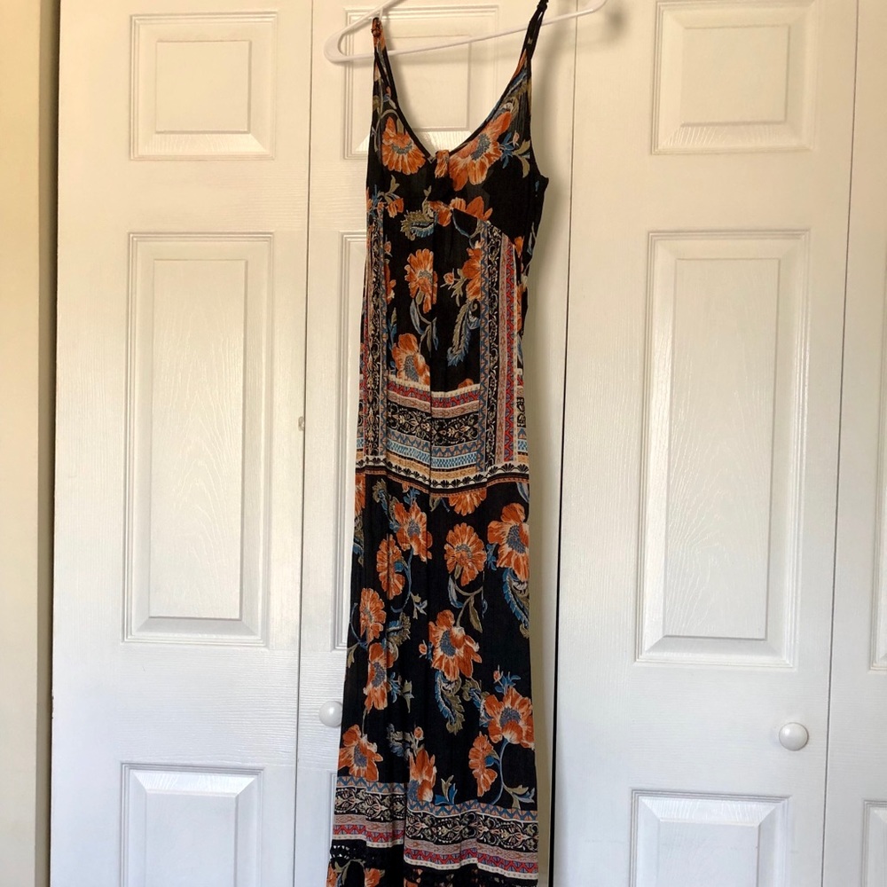 Aqua Maxi Floral Print Dress